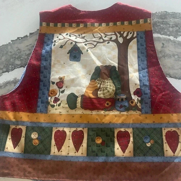 Women’s Hand Made Country Style Denim Embroidered VEST Bears Bees , Medium M - Picture 7 of 7